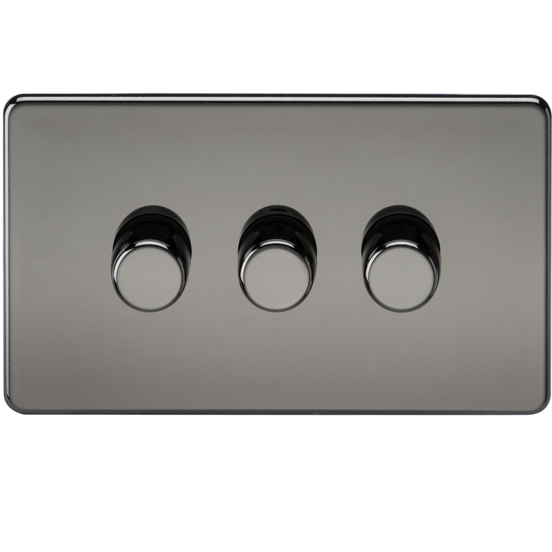 Knightsbridge Screwless 3G 2-way 10-200W (5-150W LED) trailing edge dimmer - Black Nickel