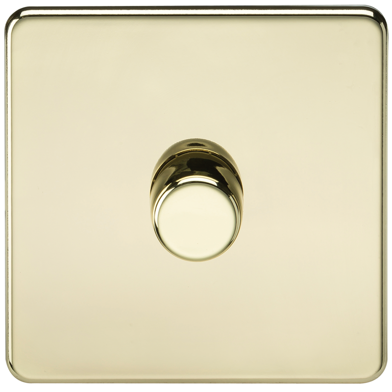 Knightsbridge Screwless 1G 2-way 10-200W (5-150W LED) trailing edge dimmer - Polished Brass