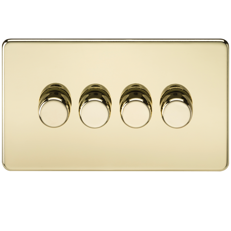 Knightsbridge Screwless 4G 2-way 10-200W (5-150W LED) trailing edge dimmer - Polished Brass