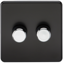 Knightsbridge Screwless 2G 2-way 10-200W (5-150W LED) trailing edge dimmer - Matt Black with chrome knobs