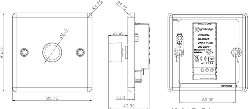 Knightsbridge 1G 2 way 10-200W (5-150W LED) trailing edge dimmer - Rounded Edge Brushed Chrome