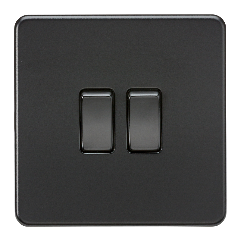 Knightsbridge Screwless 10AX 2G 2-Way Switch - Matt Black with black rockers