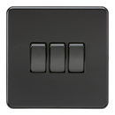 Knightsbridge Screwless 10AX 3G 2-Way Switch - Matt Black with black rockers