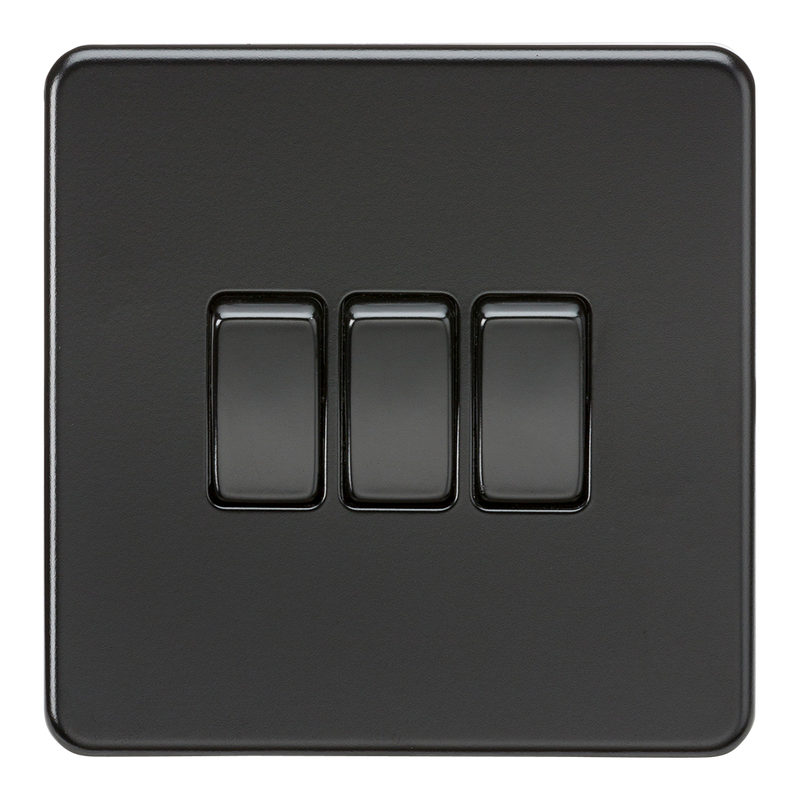 Knightsbridge Screwless 10AX 3G 2-Way Switch - Matt Black with black rockers