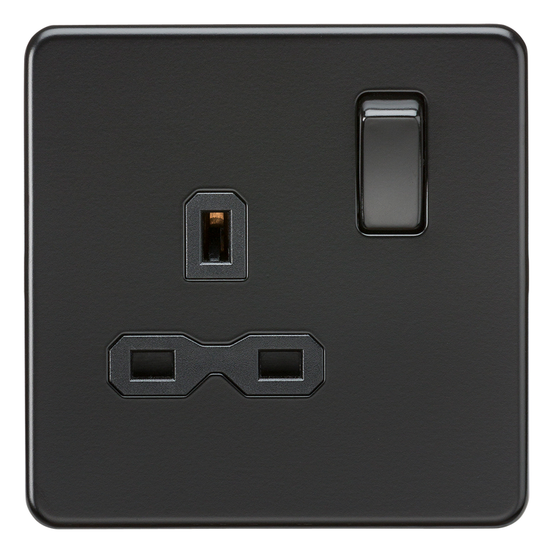 Knightsbridge Screwless 13A 1G DP switched socket - Matt black with black insert