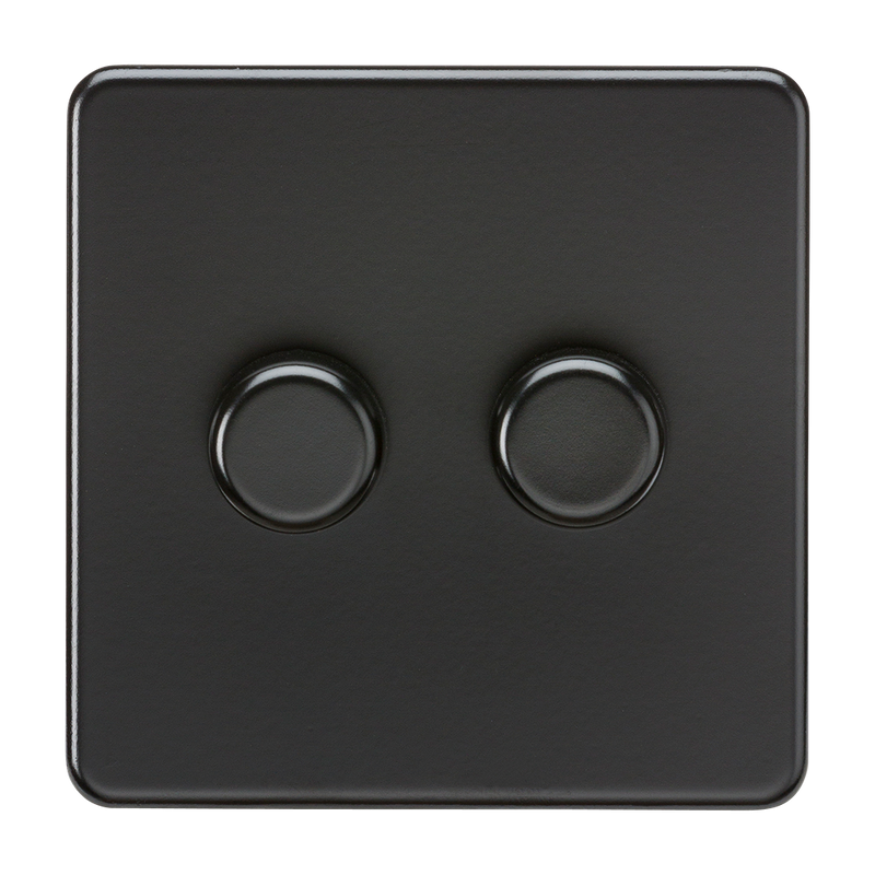 Knightsbridge Screwless 2G 2-way 10-200W (5-150W LED) trailing edge dimmer - Matt Black