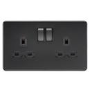 Knightsbridge Screwless 13A 2G DP switched socket - matt black with black insert