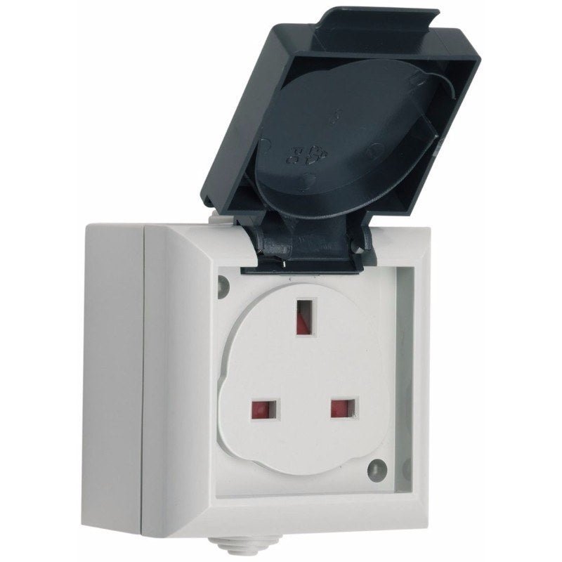 13A IP54 Outdoor Power Single UK 3 Pin Mains Unswitched Socket