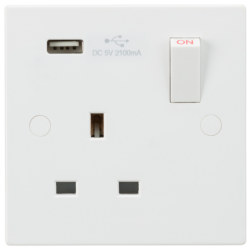 Knightsbridge 13A 1G Switched Socket with USB Charger 5V DC 2.1A