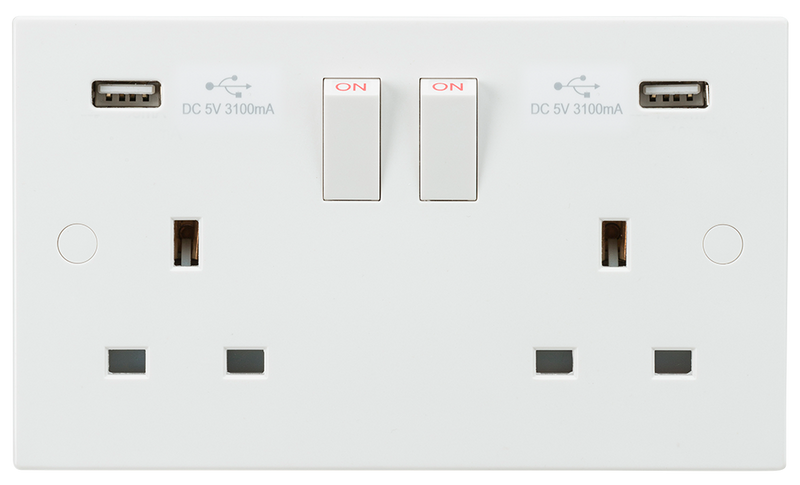 Knightsbridge 13A 2G Switched Socket with Dual USB Charger 5V DC 3.1A