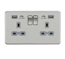 Knightsbridge 13A 2G switched socket with dual USB charger A + A (2.4A) - Brushed chrome with grey insert