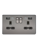 Knightsbridge 13A 2G switched socket with dual USB charger A + A (2.4A) - Black nickel