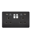 Knightsbridge 13A 2G switched socket with dual USB charger A + A (2.4A) - Matt black with chrome rockers Rockers