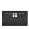 Knightsbridge 13A 2G switched socket with dual USB charger A + A (2.4A) - Matt black with chrome rockers Rockers