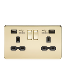 Knightsbridge 13A 2G switched socket with dual USB charger A + A (2.4A) - Polished brass with black insert