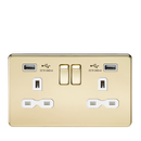 Knightsbridge 13A 2G switched socket with dual USB charger A + A (2.4A) - Polished brass with white insert