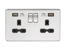 Knightsbridge 13A 2G switched socket with dual USB charger A + A (2.4A) - Polished chrome with black insert