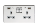 Knightsbridge 13A 2G switched socket with dual USB charger A + A (2.4A) - Polished chrome with grey insert