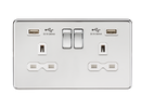 Knightsbridge 13A 2G switched socket with dual USB charger A + A (2.4A) - Polished chrome with white insert