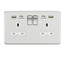 Knightsbridge 13A 2G switched socket with dual USB charger A + A (2.4A) - Brushed chrome with white insert