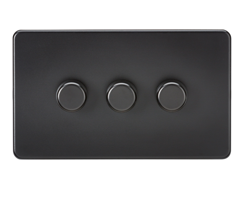 Knightsbridge Screwless 3G 2-way 10-200W (5-150W LED) trailing edge dimmer - Matt Black