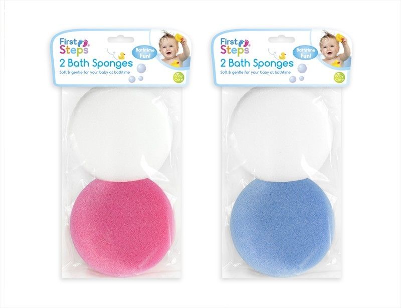 First Steps 2 Pack Babycare Gentle Bath Sponges, Blue & White