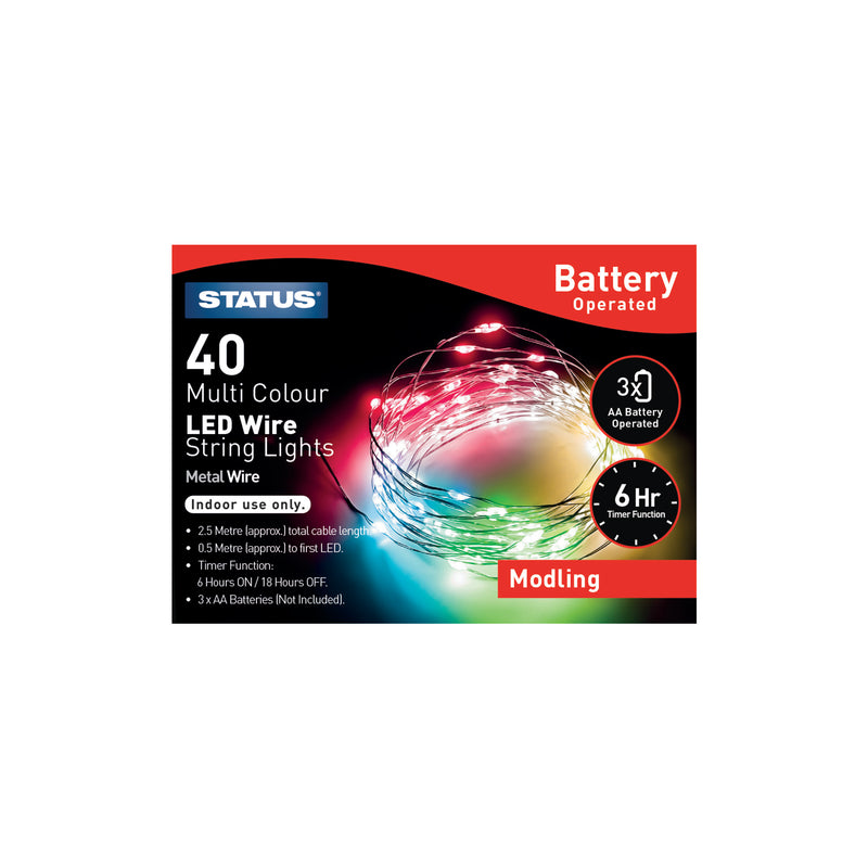 Status 40 Micro LED Indoor Battery Wire Lights - Multi Coloured