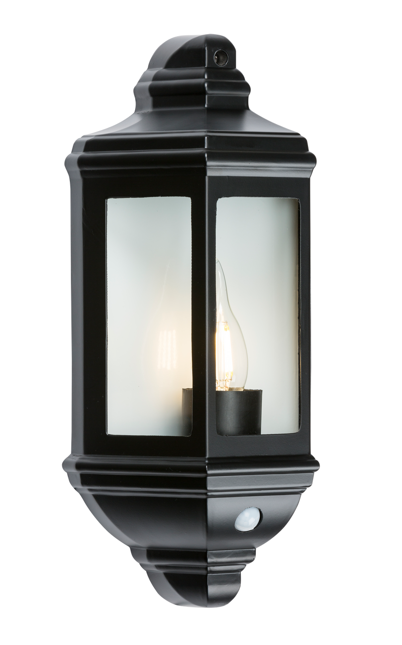 Knightsbridge IP33 60W Die-Cast Aluminium Clear Glass Wall lantern with PIR Sensor