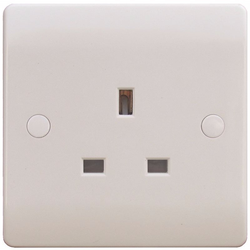 Sline 13A White 1G Single 230V UK 3 Pin Unswitched Electric Wall Socket