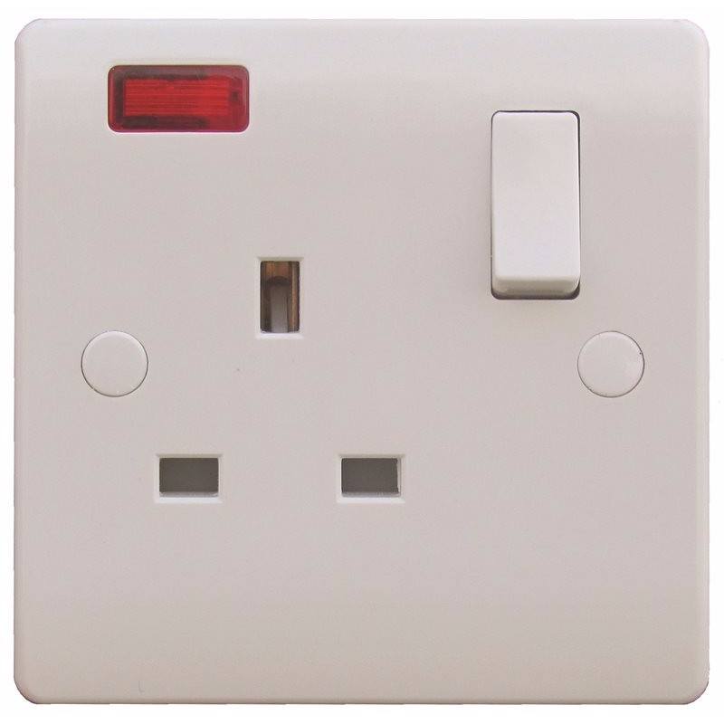 S Line 1 Gang 13a Switched Socket Double Pole + Neon, White