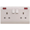 Sline 13A White 2G Twin 230V UK 3 Switched Electric Wall Socket with Neon