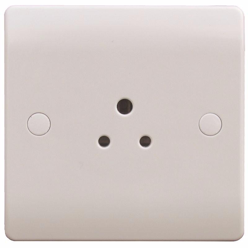 Sline 2A White Round Pin 1G Single 230V Unswitched Electric Wall Socket