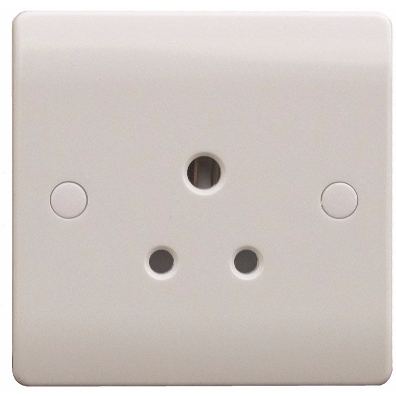 Sline 5A White Round Pin 1G Single 230V Unswitched Electric Wall Socket