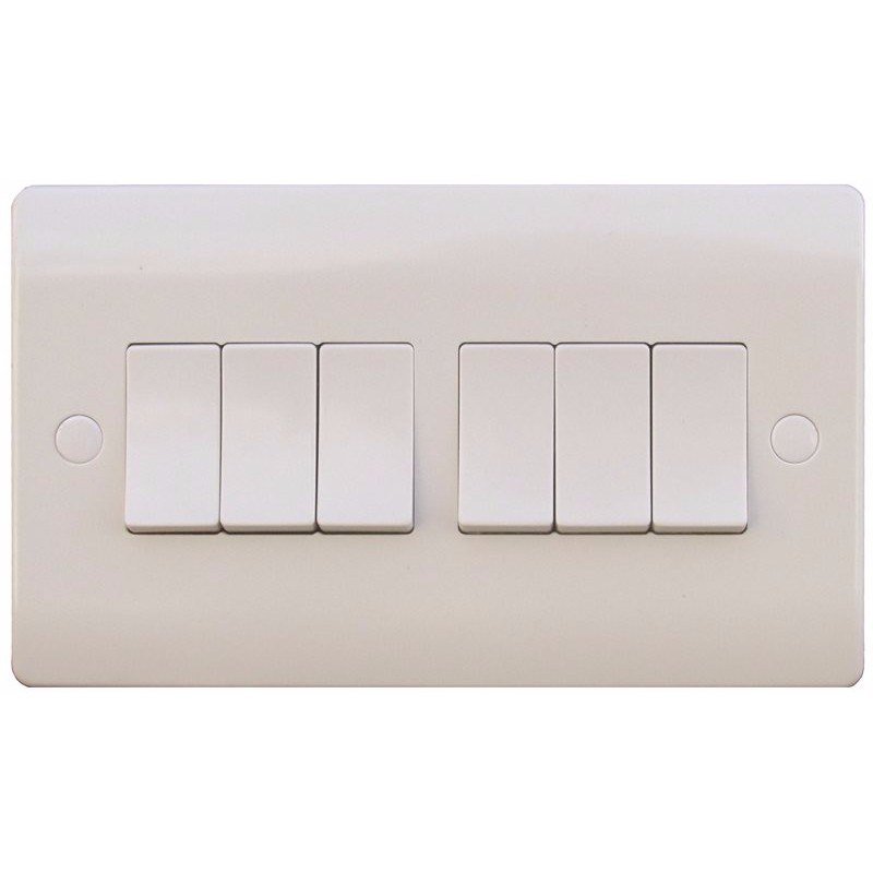 S Line 10a 6 Gang 2 Way Switch, White