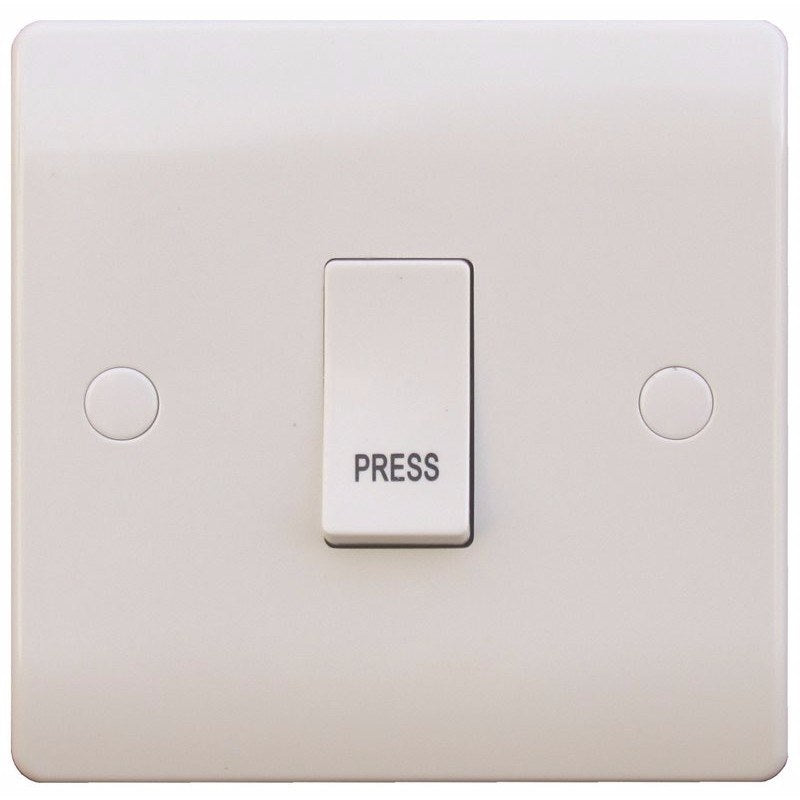 S Line 10a 1 Gang Press Switch, White