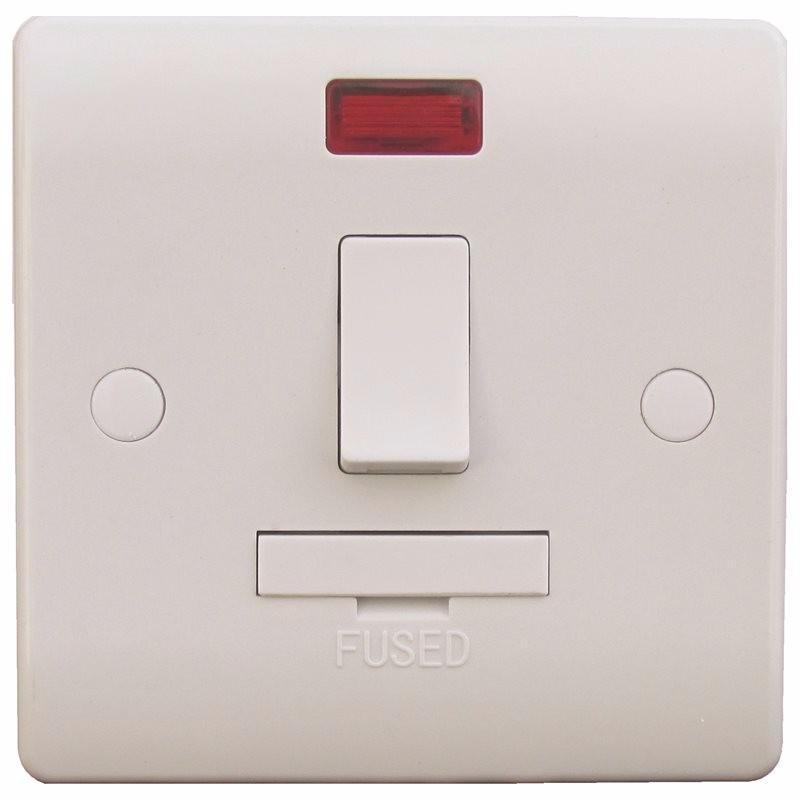 Sline 13A White Switched Connection Unit with Neon Fused Spur Electric Wall Plate