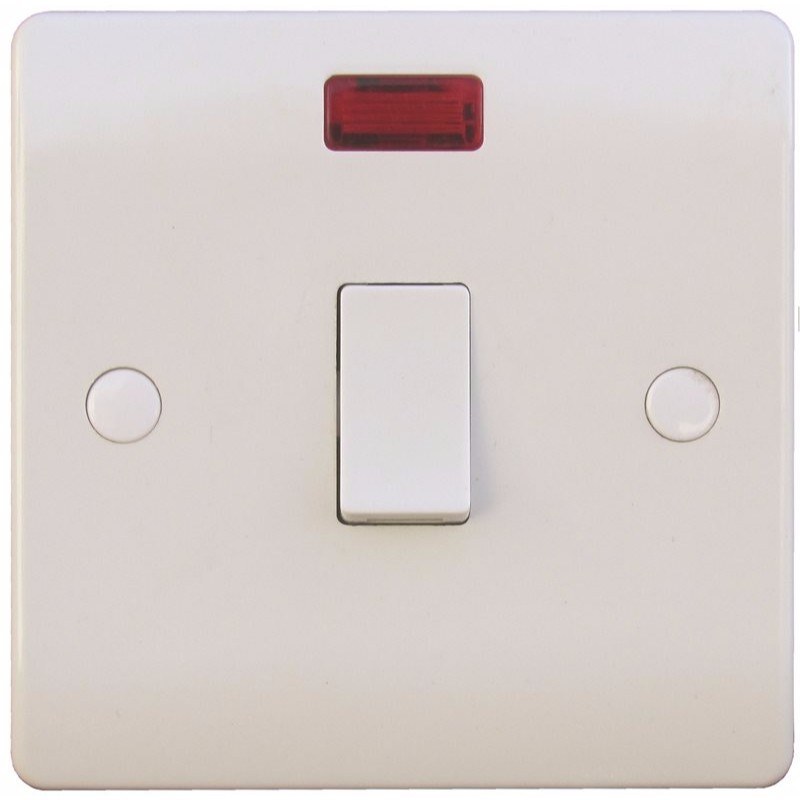 Sline 20A White 1G Double Pole 230V Electric Wall Plate Switch With Neon