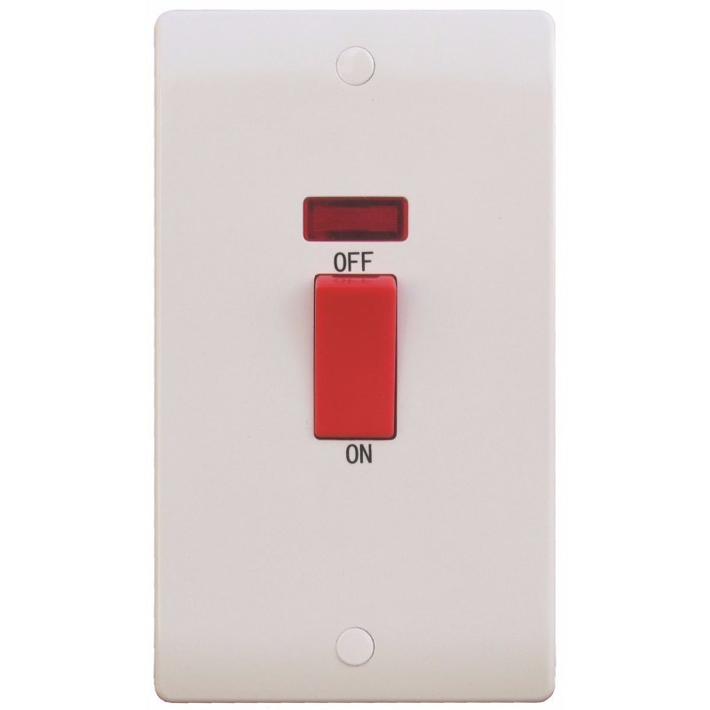 Sline 45A White 2G DP 230V Electric Cooker Wall Plate Switch With Neon