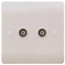 Sline White Twin Coaxial TV Outlet Un-Isolated Single Wall Plate