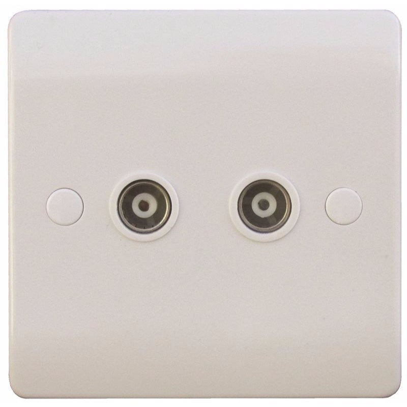 Sline White Twin Coaxial TV Outlet Isolated Single Wall Plate