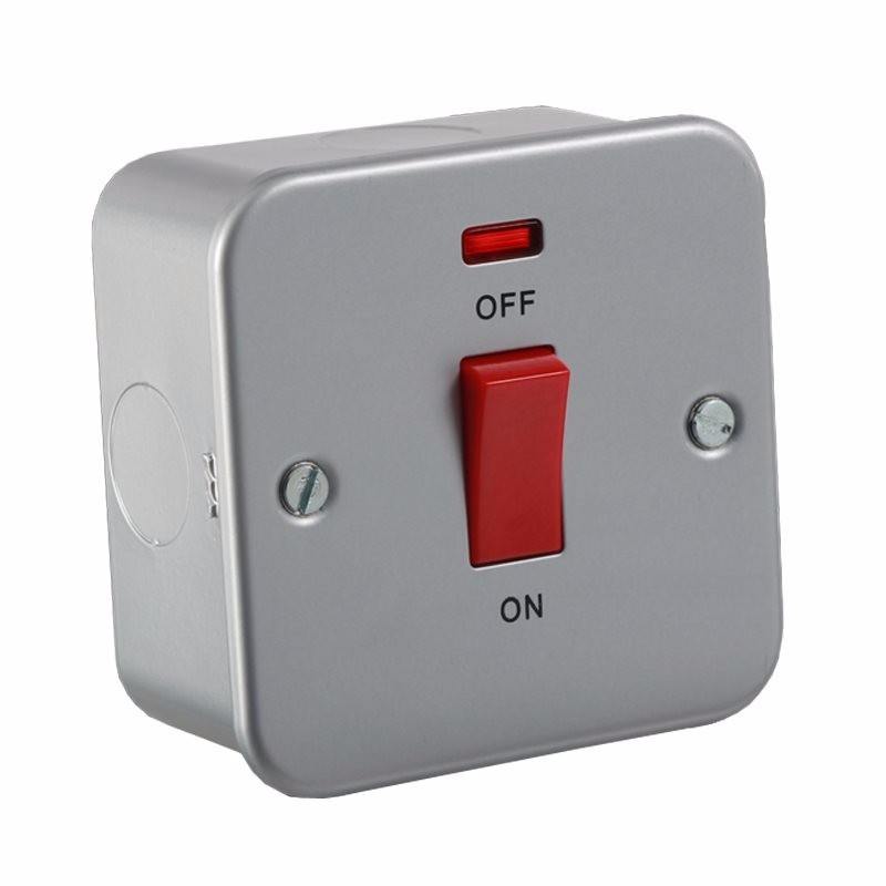 45A 1G DP 230V Metal Clad Switch With Neon