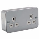 13A 2G Twin 230V Metal Clad UK 3 Un-Switched Electric Wall Socket