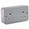 13A 2G Twin 230V Metal Clad UK 3 Un-Switched Electric Wall Socket