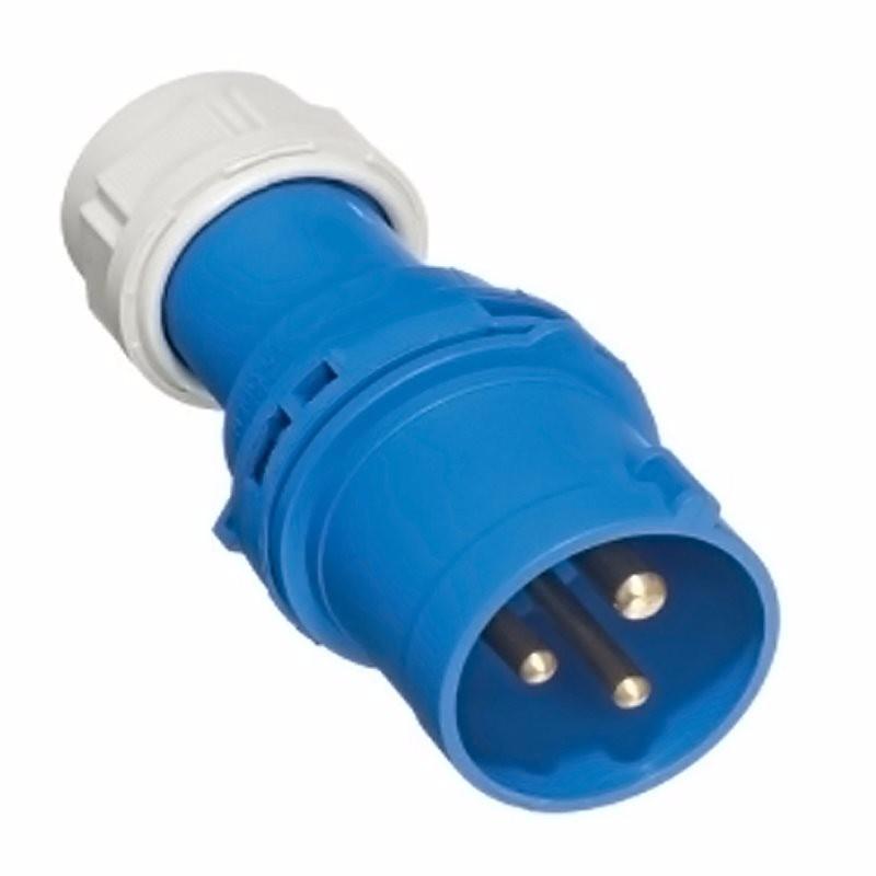 16A 230V IP44 Fast Fit Industrial 3 Pin In-Line Caravan Male Plug