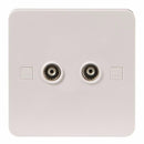 Knightsbridge Pure 4mm White Twin Coaxial TV Outlet Isolated Single Wall Plate