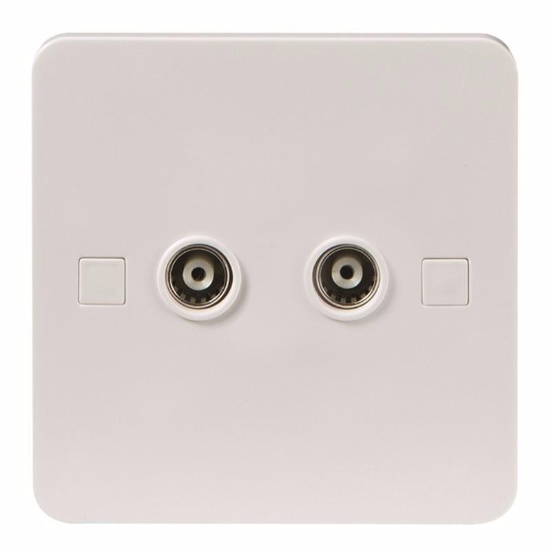 Knightsbridge Pure 4mm White Twin Coaxial TV Outlet Isolated Single Wall Plate