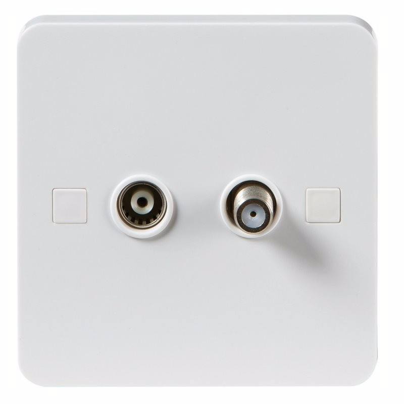 Knightsbridge Pure 4mm White Twin Coaxial and Satellite TV Outlet Isolated Single Plate