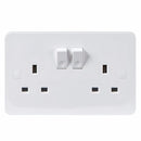 Knightsbridge Pure 4mm 13A White Slimline 2G Twin 230V UK 3 Switched Electric Wall Socket