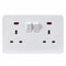 Knightsbridge Pure 4mm 13A White 2G Twin 230V UK 3 Switched Electric Wall Socket with Neon