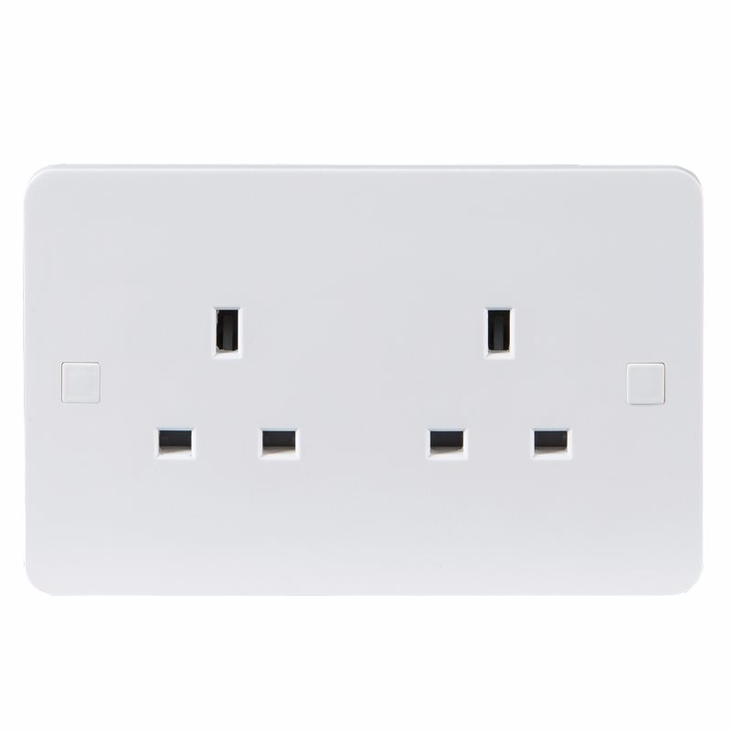 Knightsbridge Pure 4mm 13A White 2G Twin 230V UK 3 Pin Unswitched Electric Wall Socket